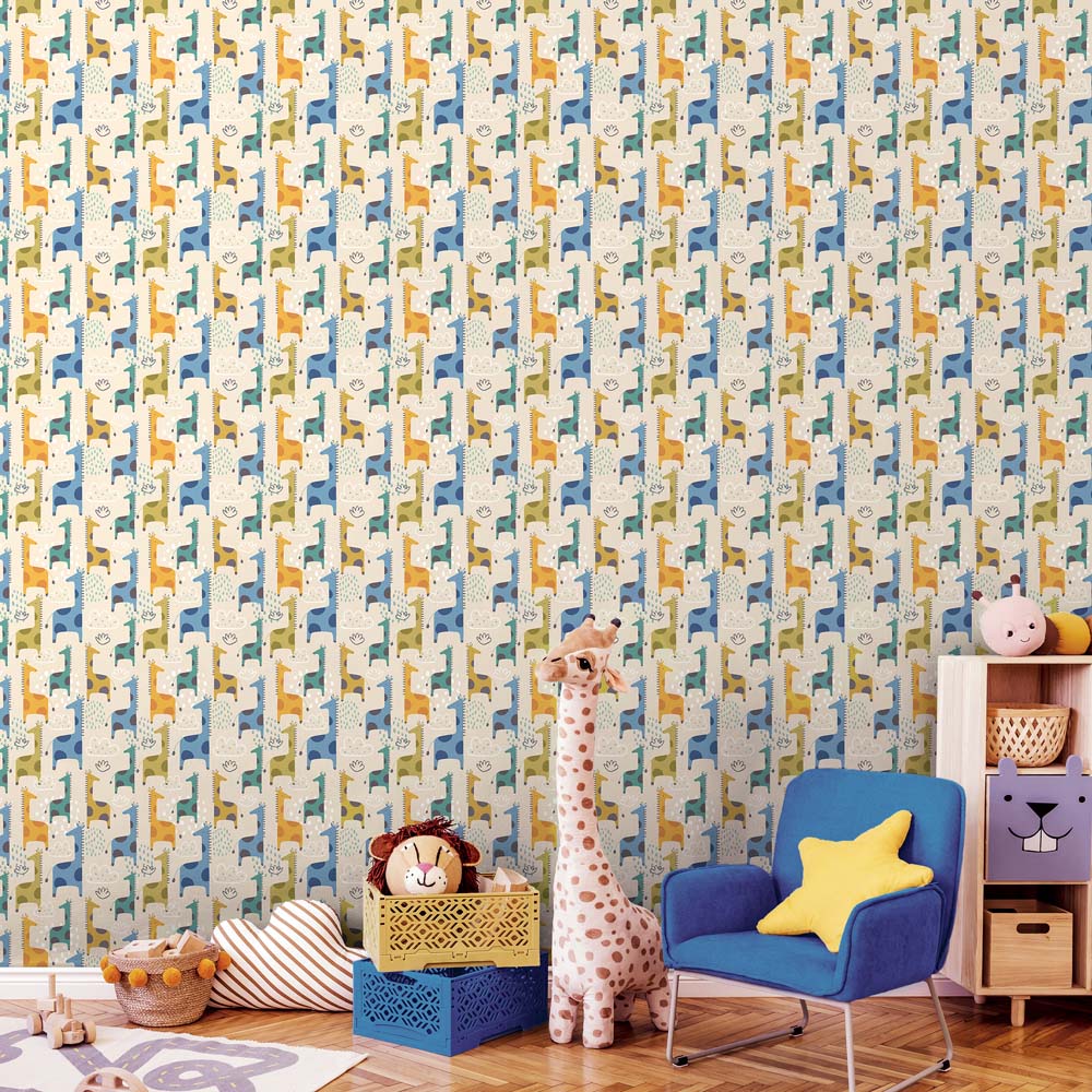 Hoopla Walls Peekaboo Giraffe Friends Denim Mix Wallpaper Image 2