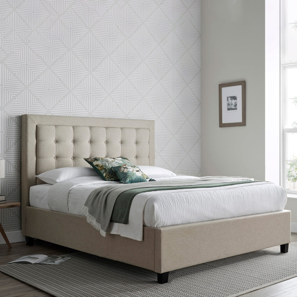 Brandon Double Oatmeal Fabric Ottoman Bed Image 1