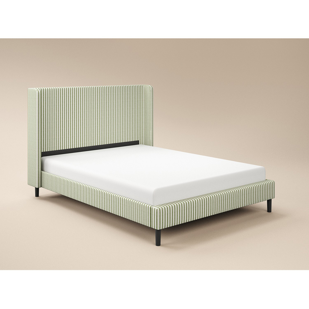 SOLACE+CO Jovanna Cream and Green King Size Striped Woven Fabric Bed with Winged Headboard Image 3