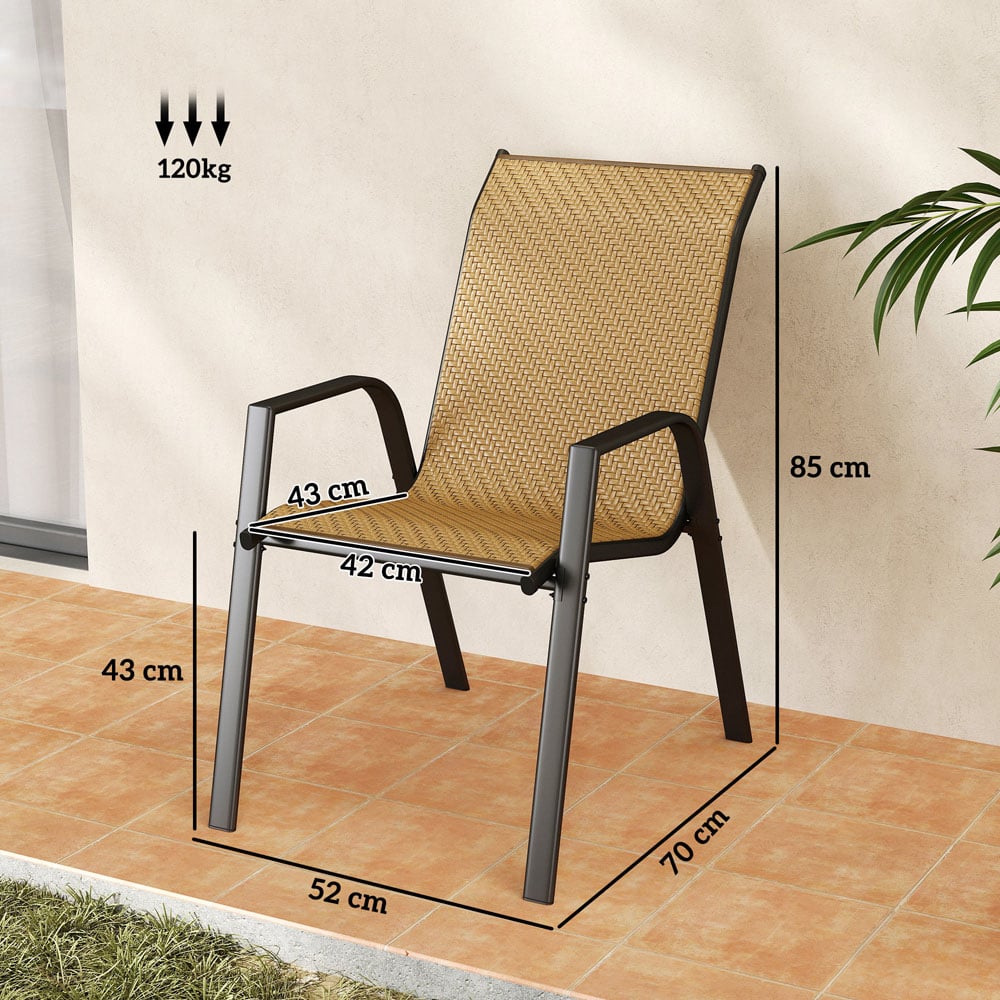 Outsunny Set of 4 Khaki Wicker Stackable Garden Chair Image 9