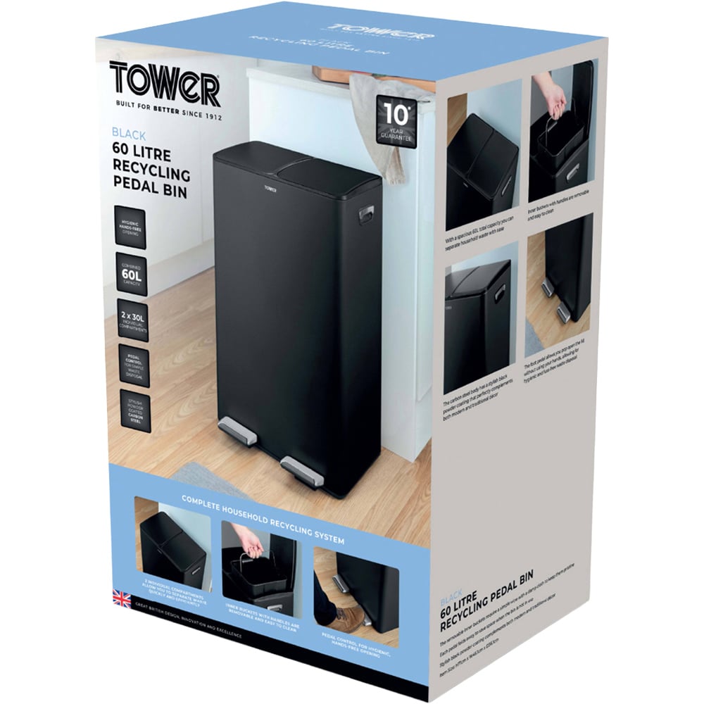 Tower Double Recycling Black Pedal Bin 60L Image 2