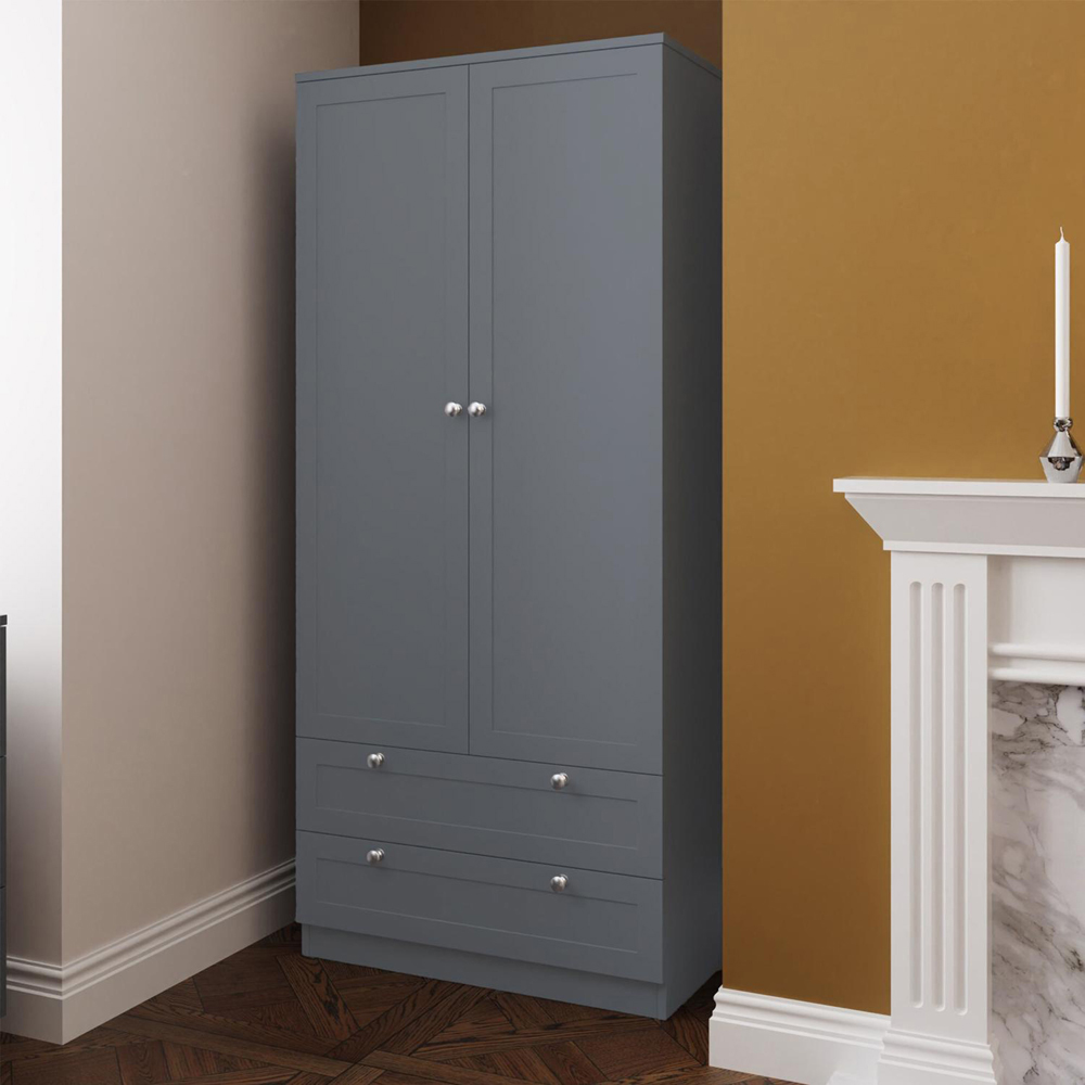FWStyle Artus 2 Door 2 Drawer Dark Grey Panelled Combination Wardrobe Image 5