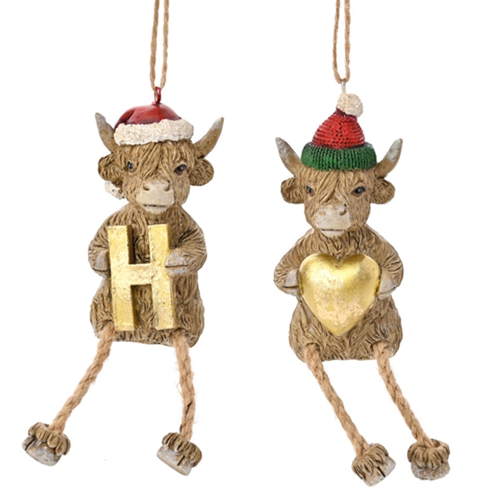 The Seasonal Gift Co. 4 Piece Highland Cow Home Christmas Decorations Set Image 2