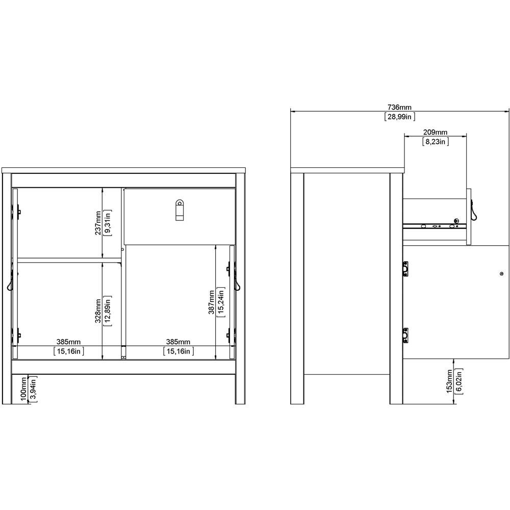 Florence Barcelona 2 Door Single Drawer White Sideboard Image 7