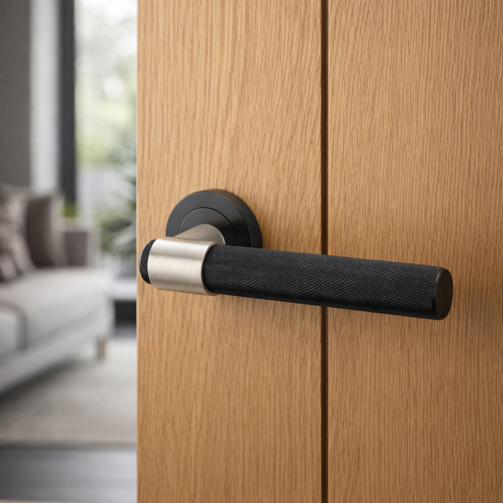AXS Hardware Dakota Black Knurled Door Handles on Rose 2 Pack Image 2