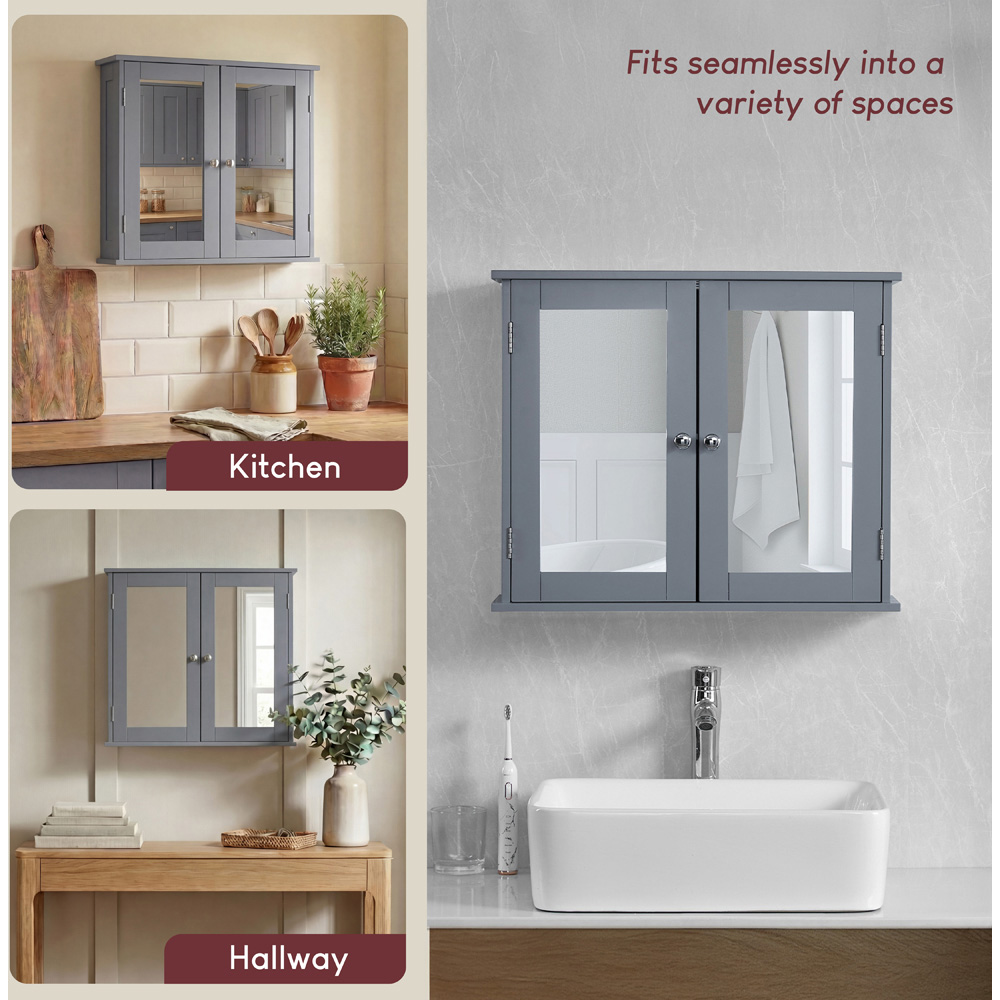 BATH VIDA Priano 2 Mirrored Door Grey Wall Mounted Bathroom Cabinet Image 5