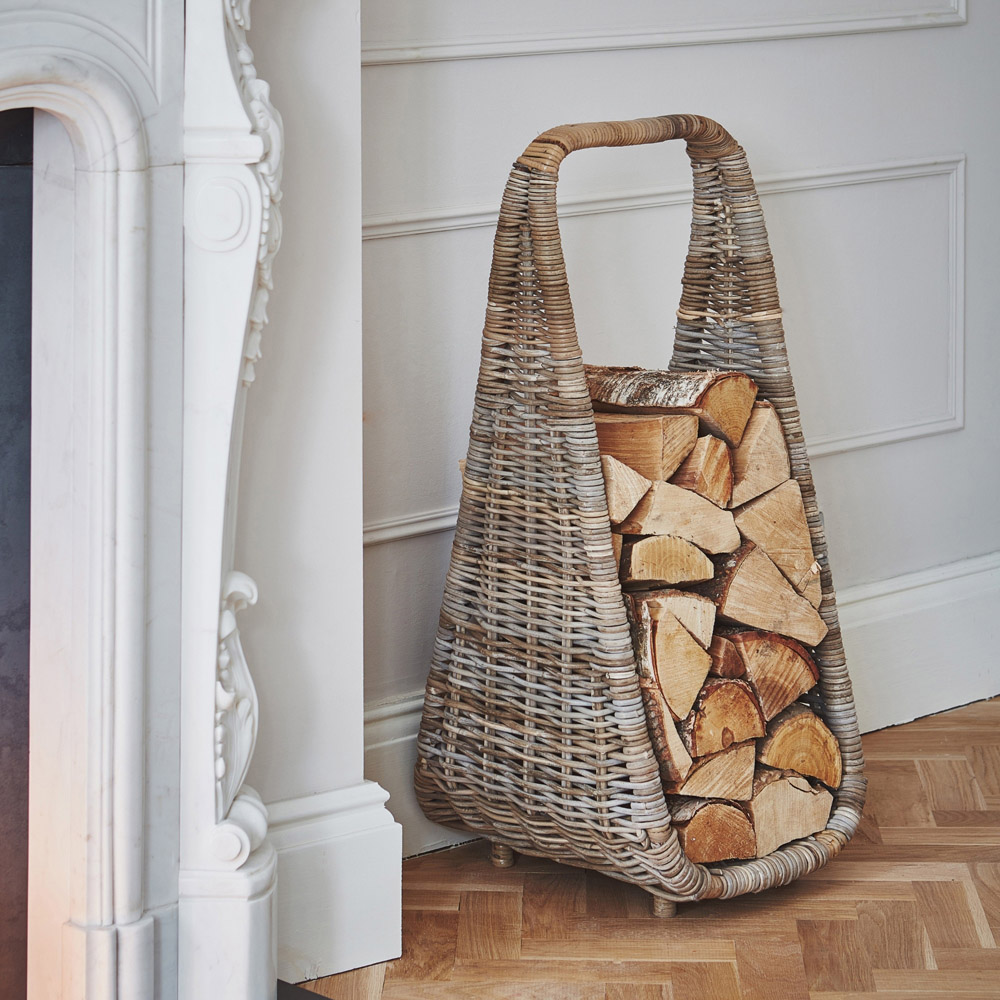 Ivyline Natural Rattan Tall Rustic Log Storage Basket Image 2