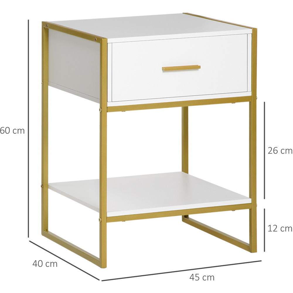 Portland Single Drawer Single Shelf White and Gold Bedside Table Set of 2 Image 9