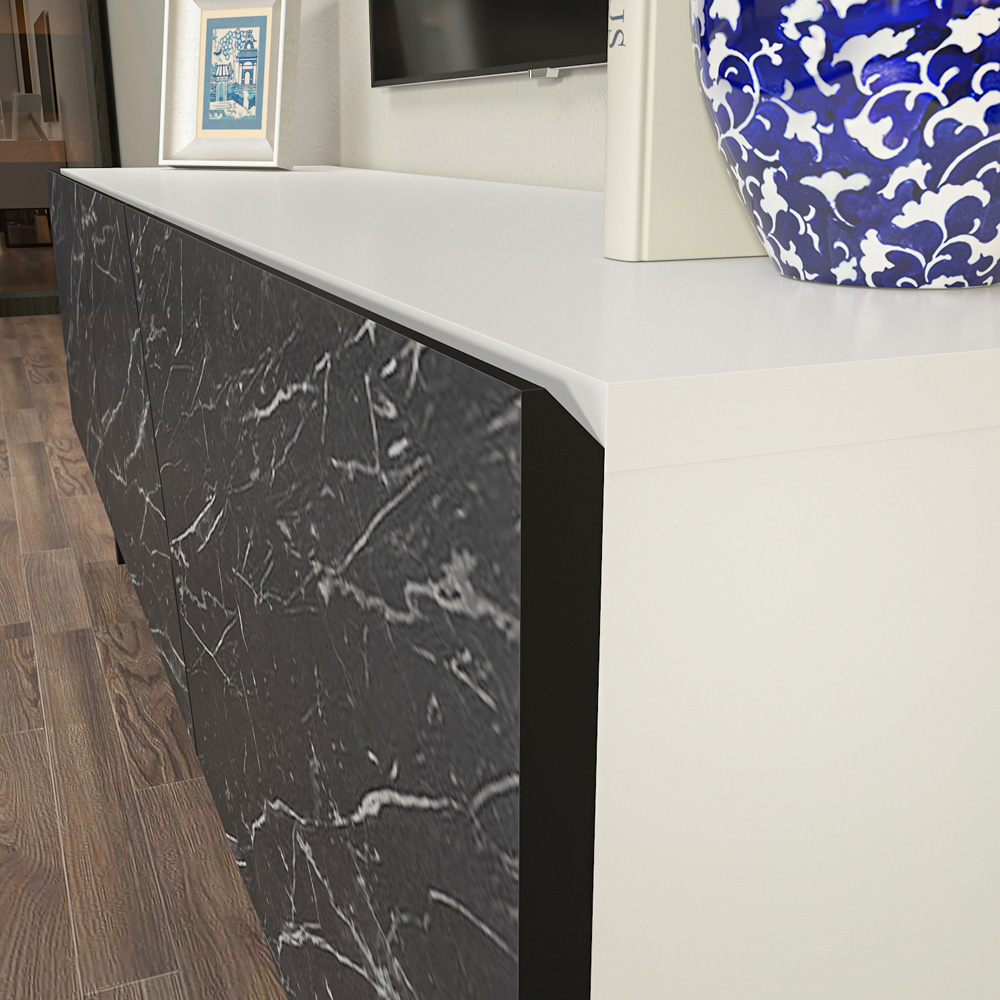 Decorotika Parla 3 Door Black Marble and White TV Unit Image 5