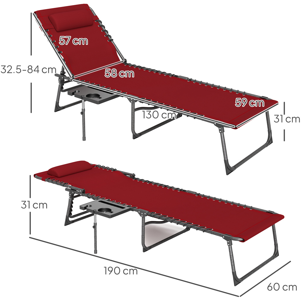Outsunny Red 5 Level Adjustable Folding Sun Lounger with Side Table Image 9