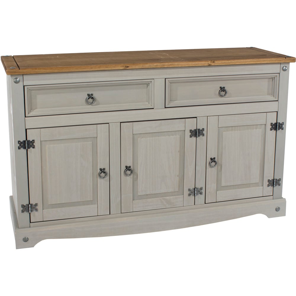 Corona 3 Door 2 Drawer Grey Washed Wax Finish Medium Sideboard Image 4