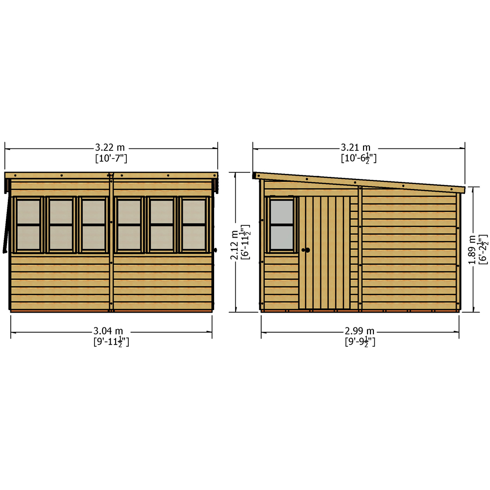 Shire 10 x 10ft Shiplap Style B Sun Pent Shed Image 7