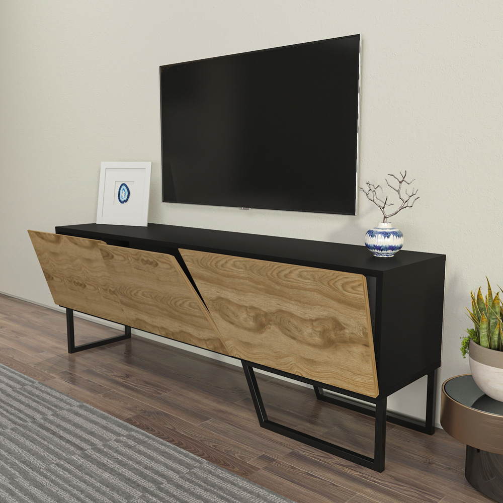 Decorotika Parla 3 Door Black and Oud TV Unit Image 4