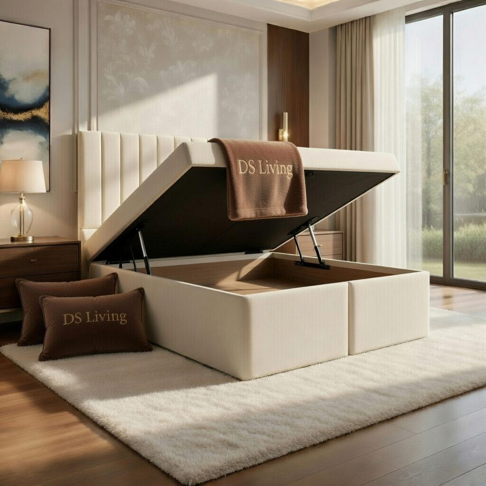 DS Living Aria Double Cream Plush Ottoman Bed Image 2