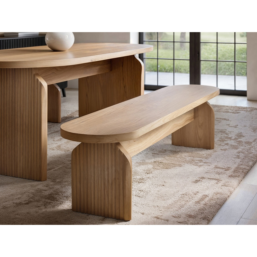 SOLACE+CO Varm Eira Ribbed Wooden 2 Seater Dining Set with Bench Image 6