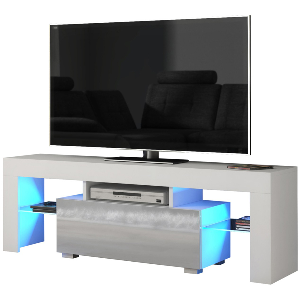 Creative Furniture Floe White and Grey Gloss Single Door 3 Shelf TV Unit with LED Image 3