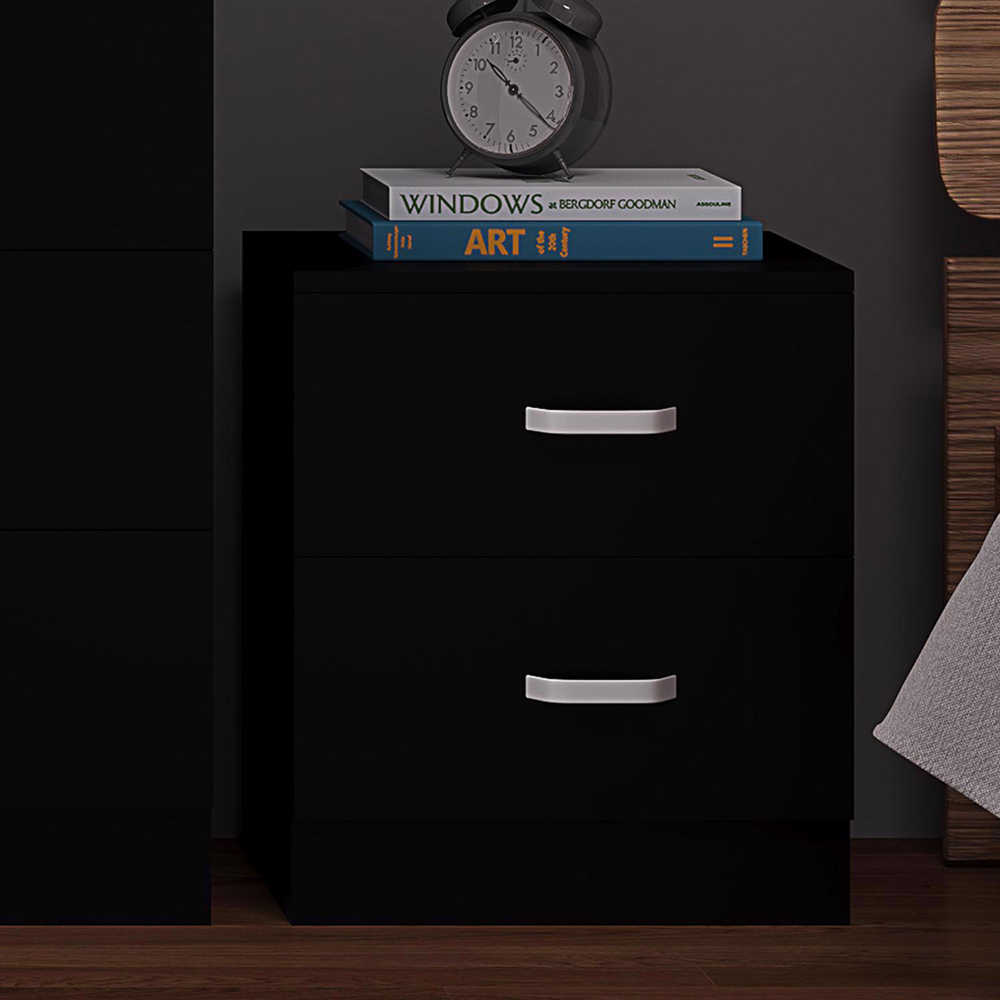 FWStyle Tunis 2 Drawer Matt Black Bedside Table Image 4