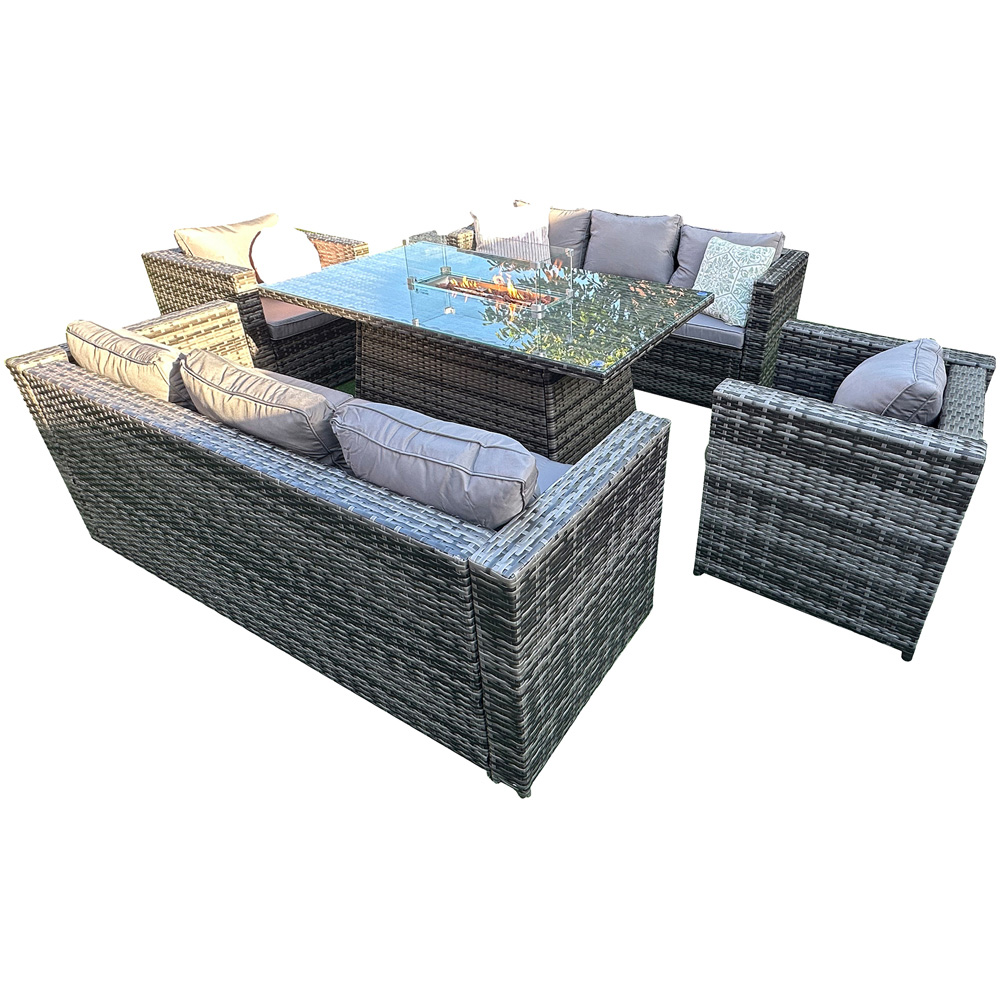 Florence 8 Seater Grey Rattan Firepit Table Garden Corner Lounge Set Image 2