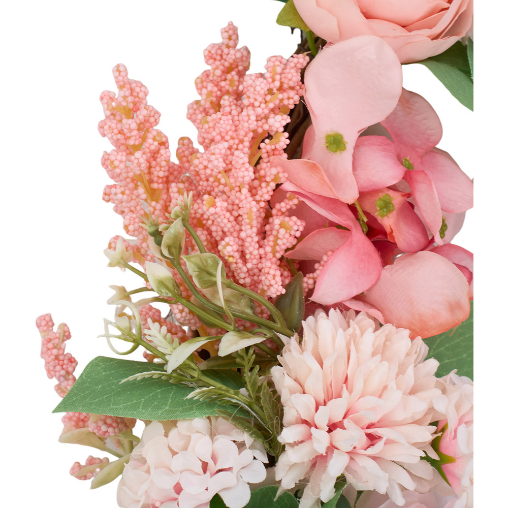 Living and Home Artificial Pink Ranunculus and Camellia Door Wreath 40cm Image 5