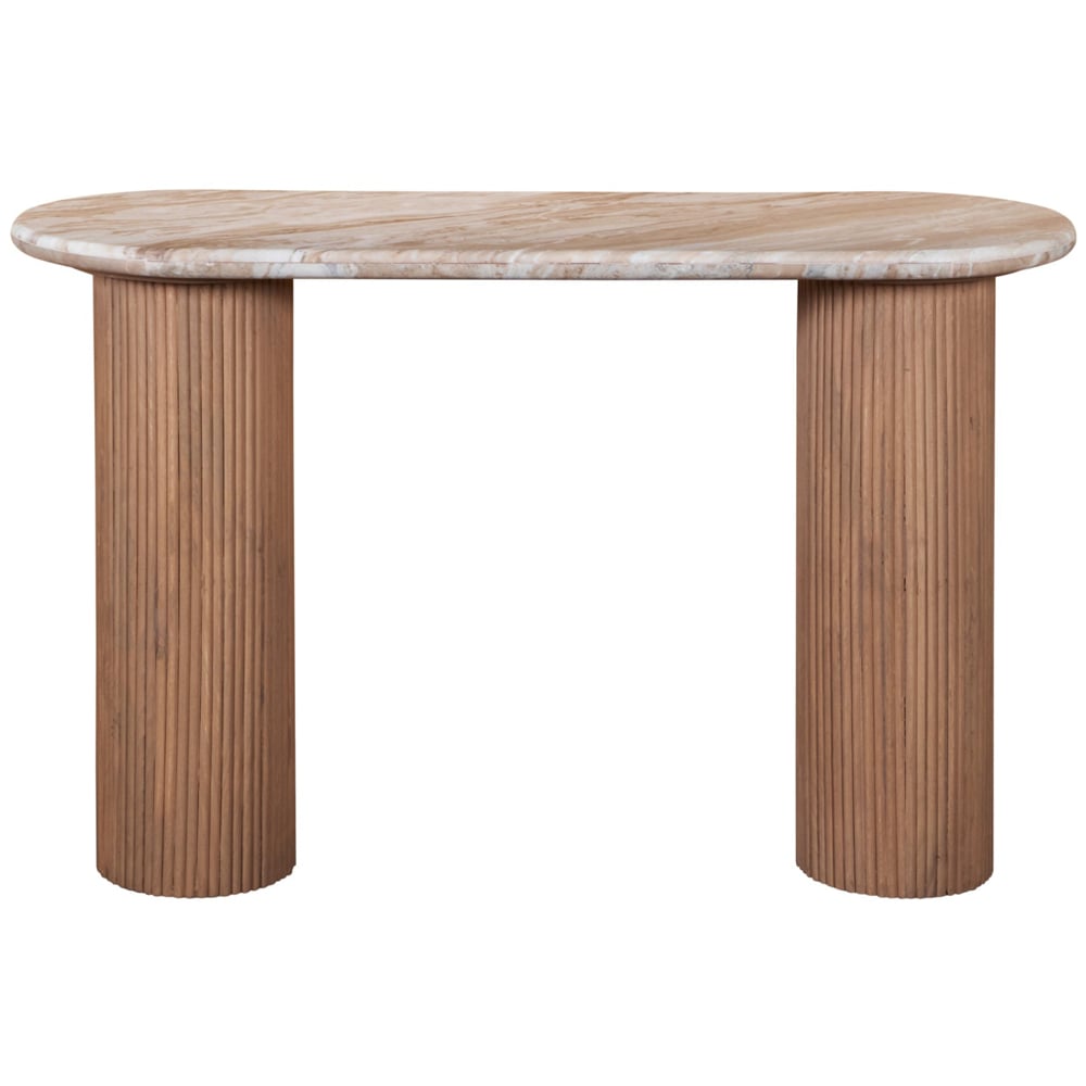 IH Design Bundi Natural Marble and Wood Pedestal Console Table Image 2