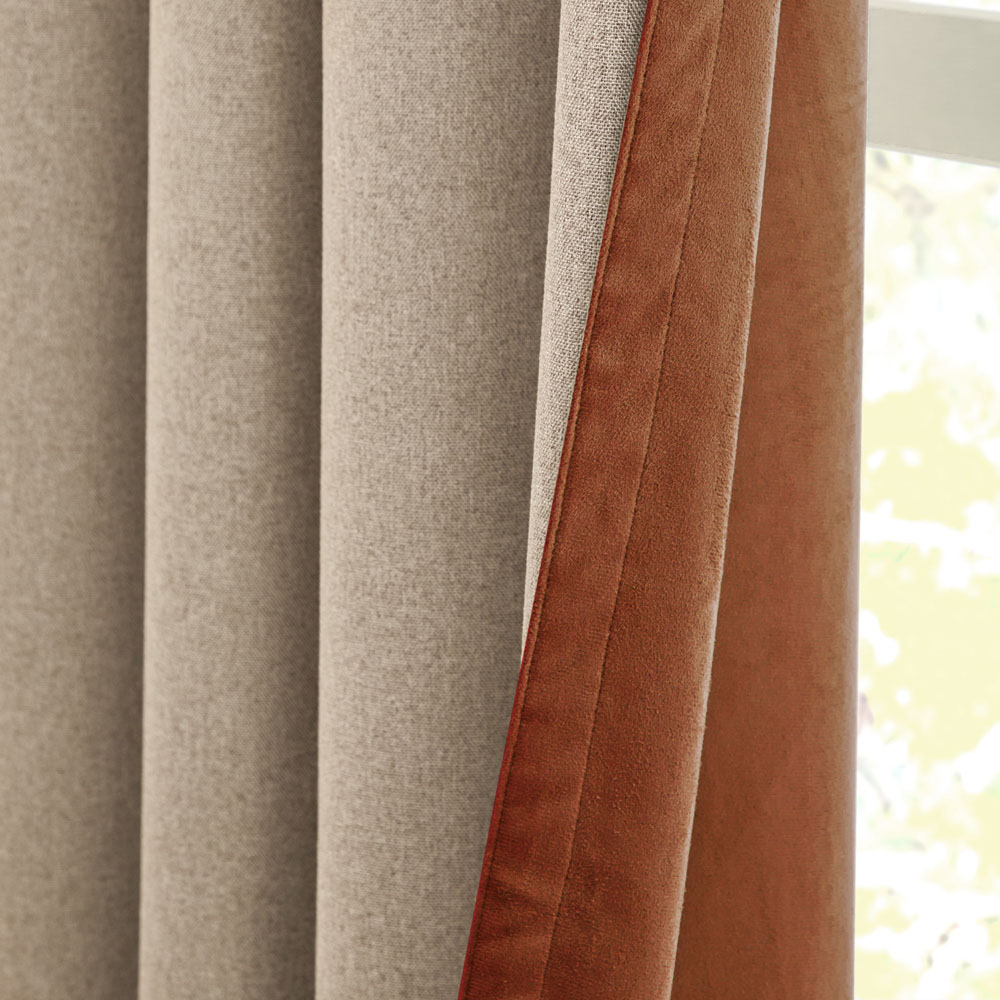 Furn Verso Cinnamon Reversible Suede-Look Blackout Eyelet Curtains 168 x 229cm Image 3