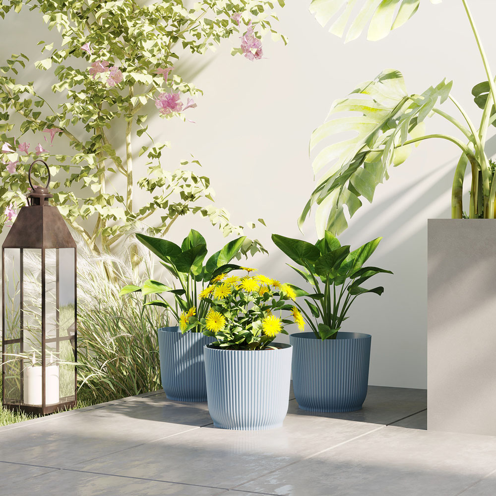 Outsunny Blue Round Outdoor Plant Pot 22cm 3 Pack Image 2