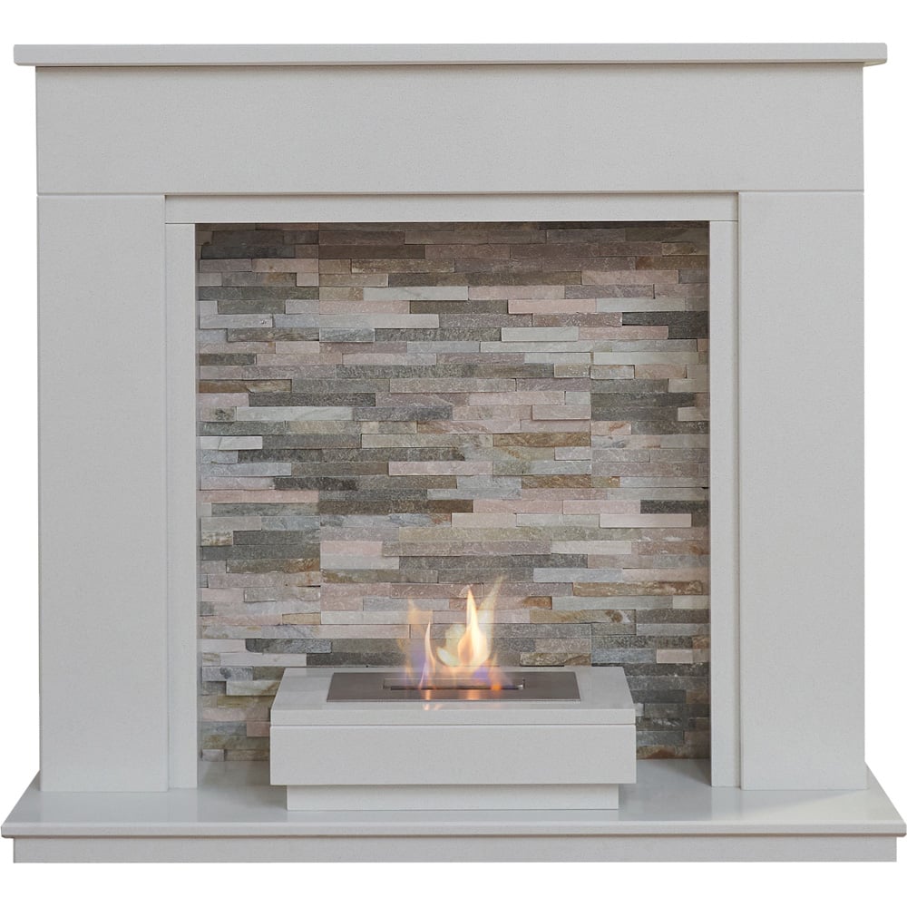 Acantha Amalfi White Marble Fireplace with Downlights and Altea Bio Ethanol Burner 48 inch Image 3