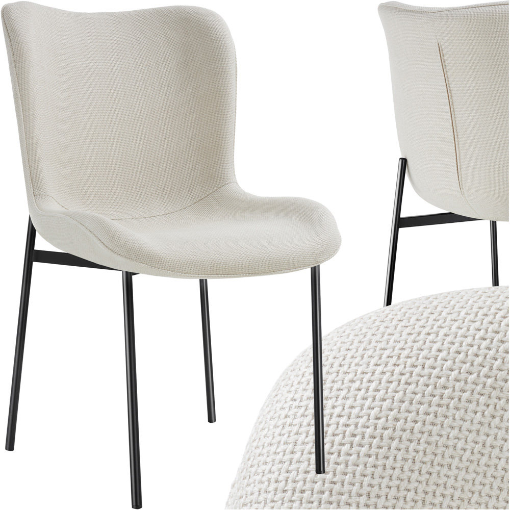 tectake Tessa Off White and Black Woven Fabric Padded Dining Chair Image 2