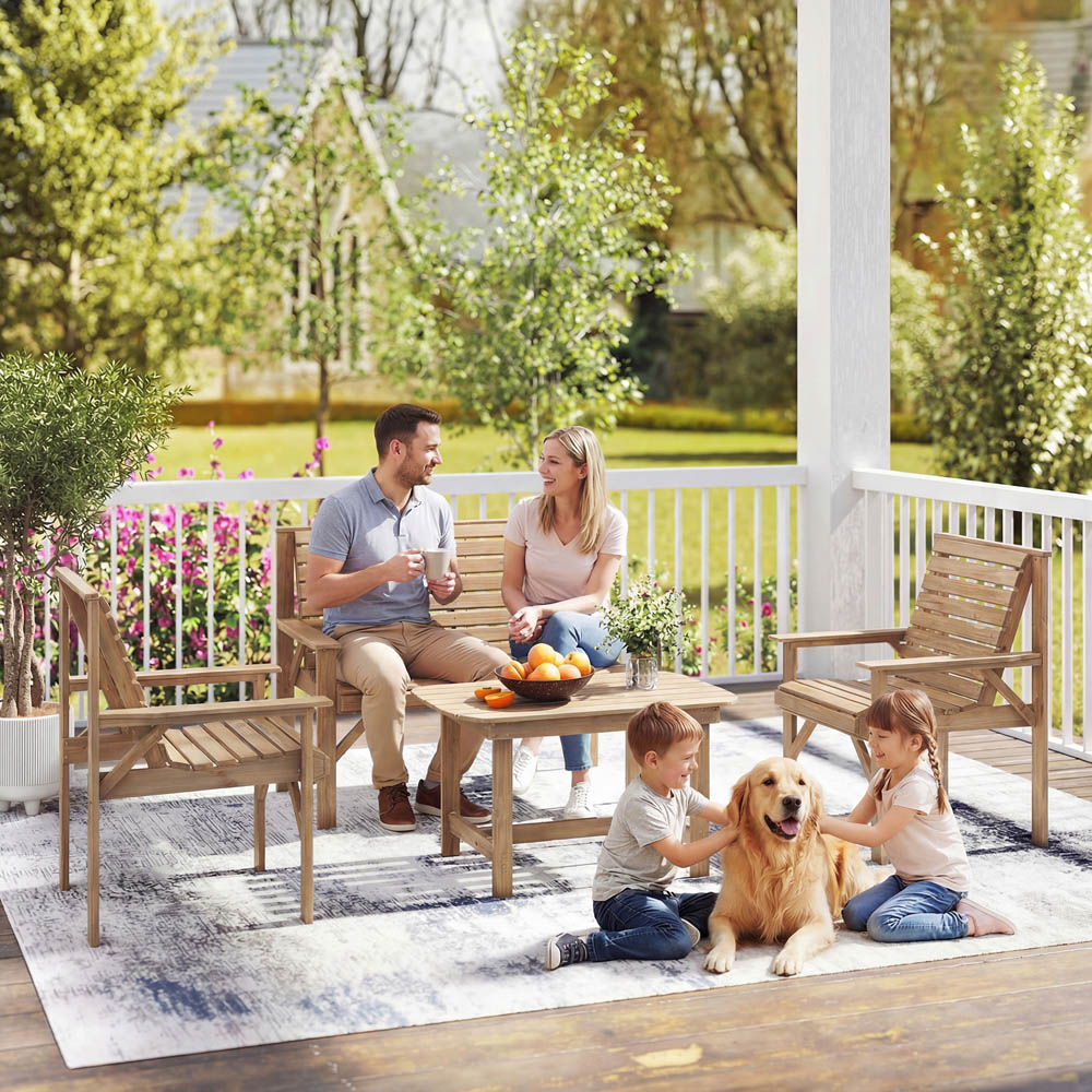 Outsunny 4 Seater Natural Wood Garden Lounge Set Image 8