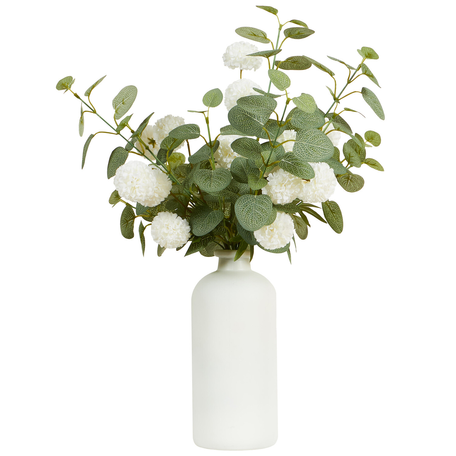 Eucalyptus and Pom Pom Vase Arrangement White Image 3