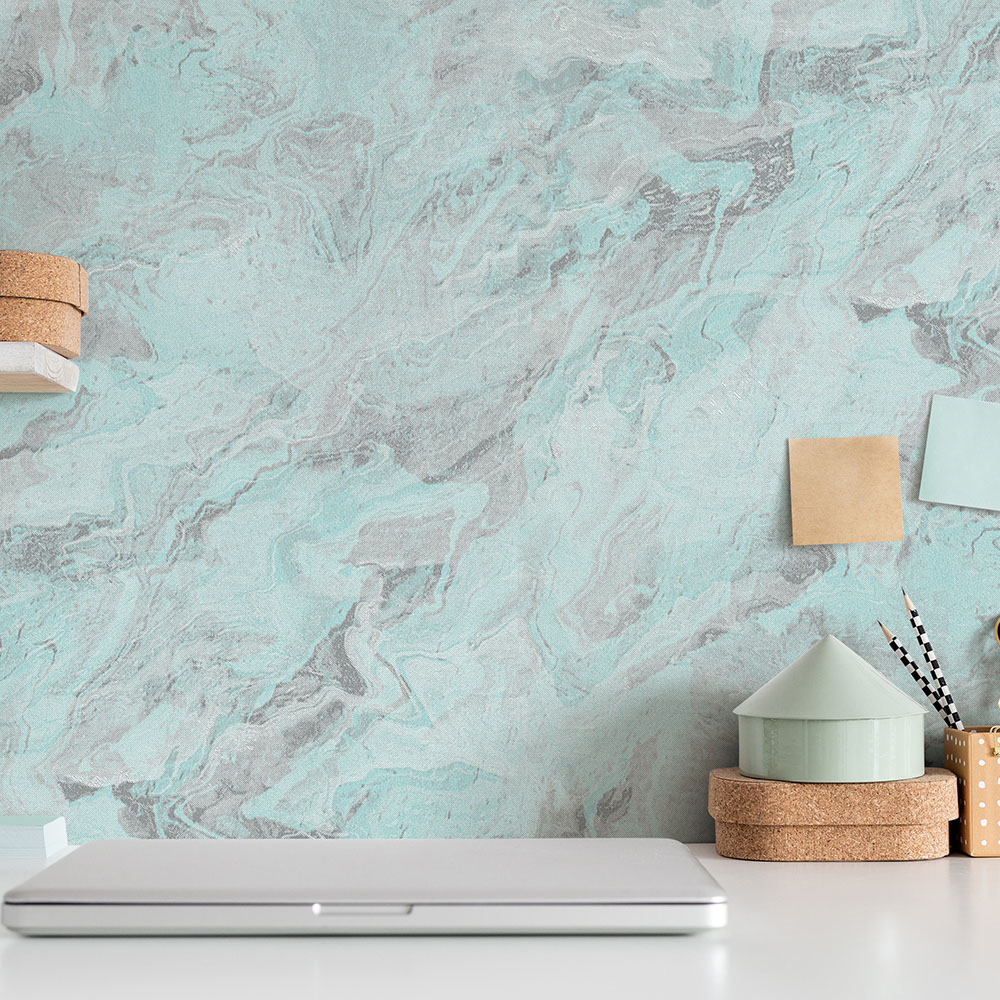 Erismann Evolution Marble Non Woven Blue and Silver Wallpaper Image 4