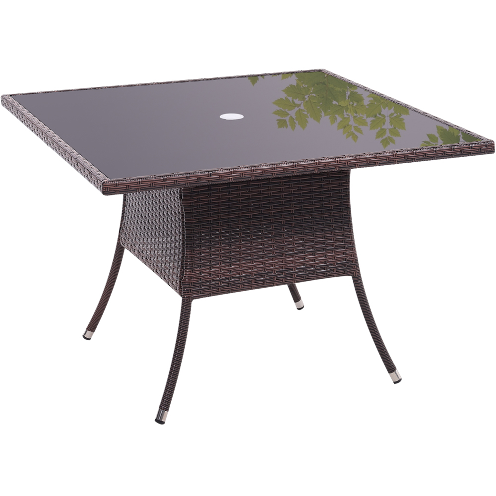 Living and Home Rattan Glass 4 Seater Square Garden Dining Table Brown Image 7