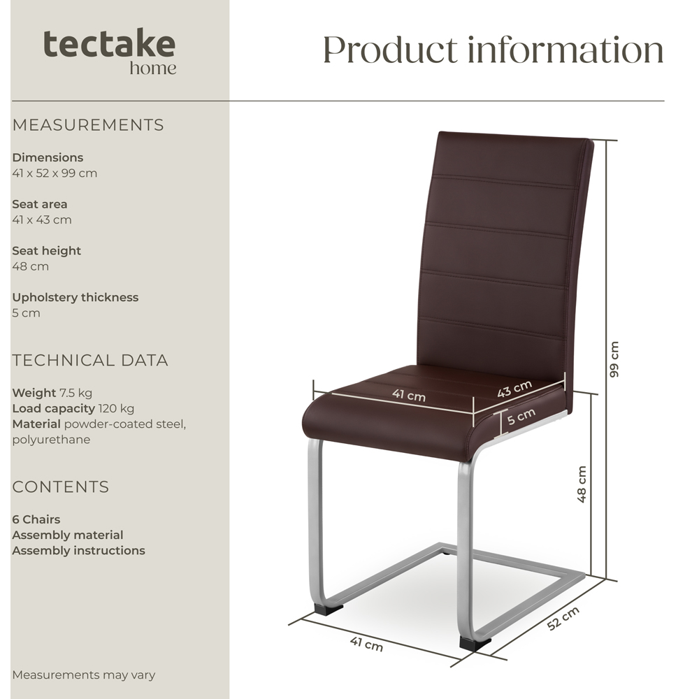 tectake Set of 6 Brown Cantilever High Backrest Dining Chair Image 9