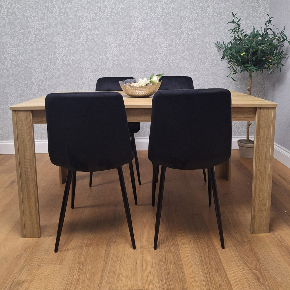 Portland 4 Seater Velvet Dining Set Oak Effect and Black Image 3