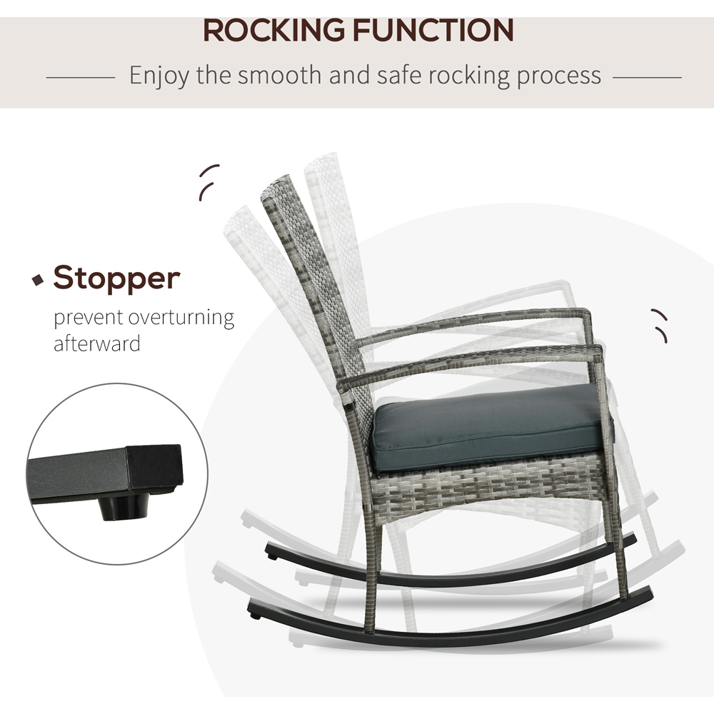 Outsunny Light Grey PE Rattan Rocking Chair with Cushion Image 5