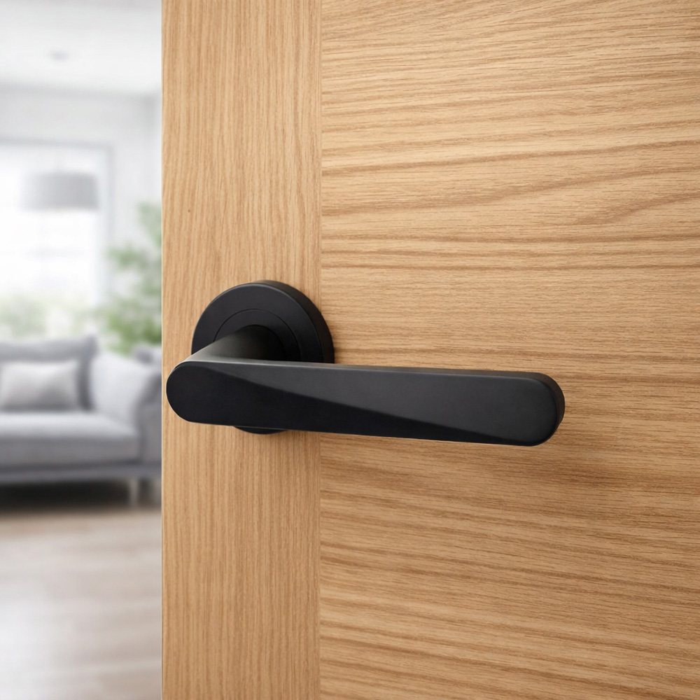 AXS Hardware Detroit Black Door Handles on Rose 2 Pack Image 2