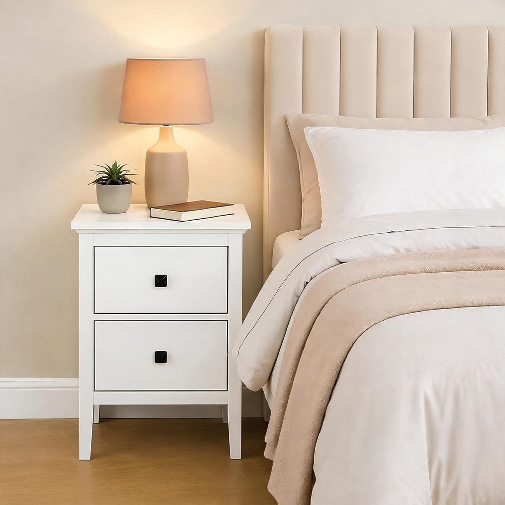 Home Source 2 Drawer White Bedside Table Image 6