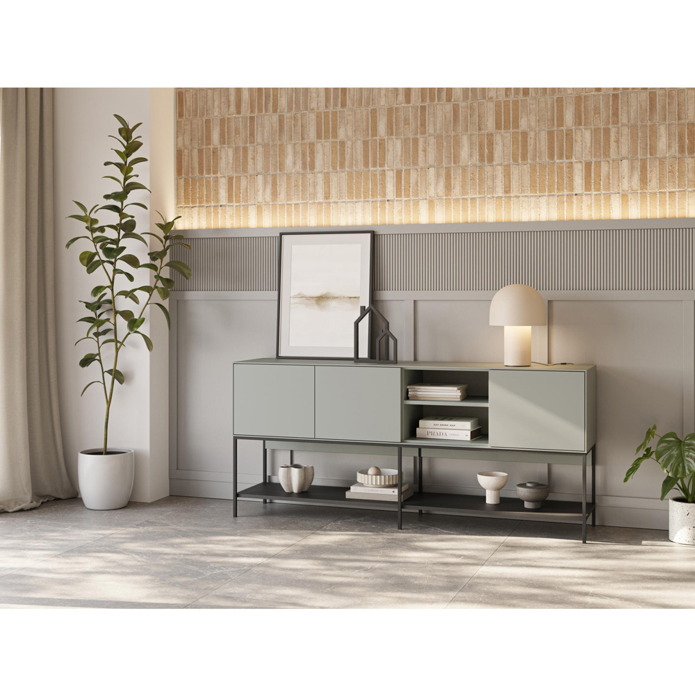 Decortie Amira 3 Door 3 Shelf Ash Green Console Table Image 6
