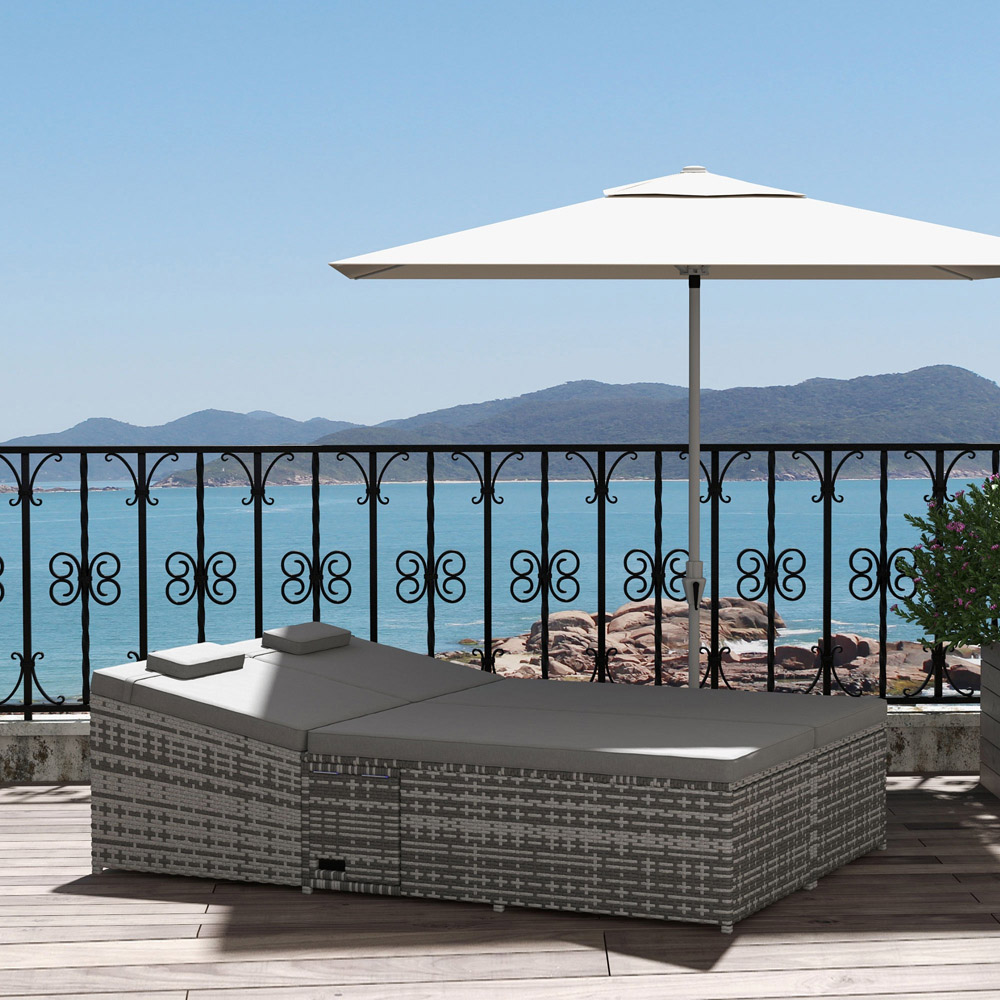 Outsunny Grey Rattan Sun Lounger with Cushions Image 7