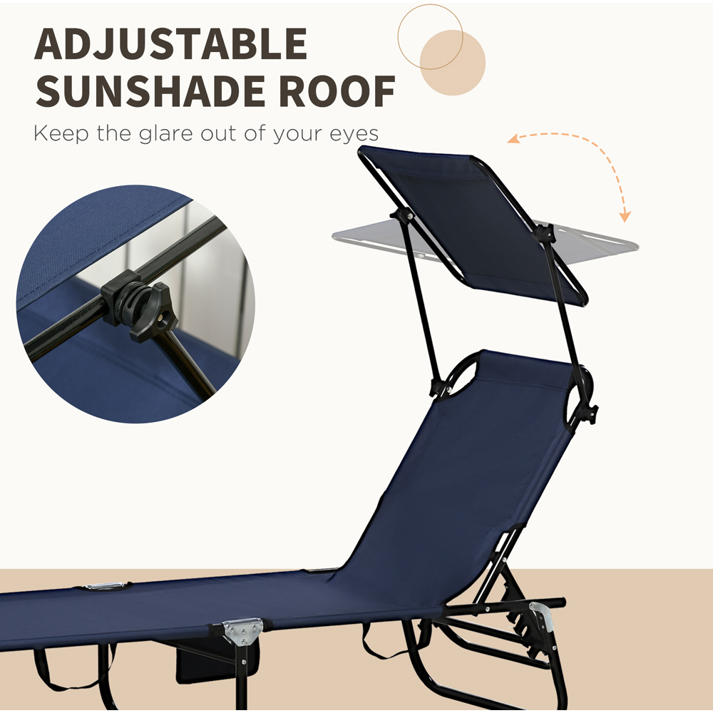Outsunny Set of 2 Dark Blue Adjustable Folding Sun Lounger with Sunshade Roof Image 5