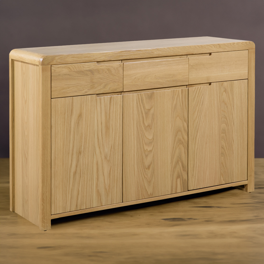 Julian Bowen Curve 3 Drawer 3 Door Oak Sideboard Image 1