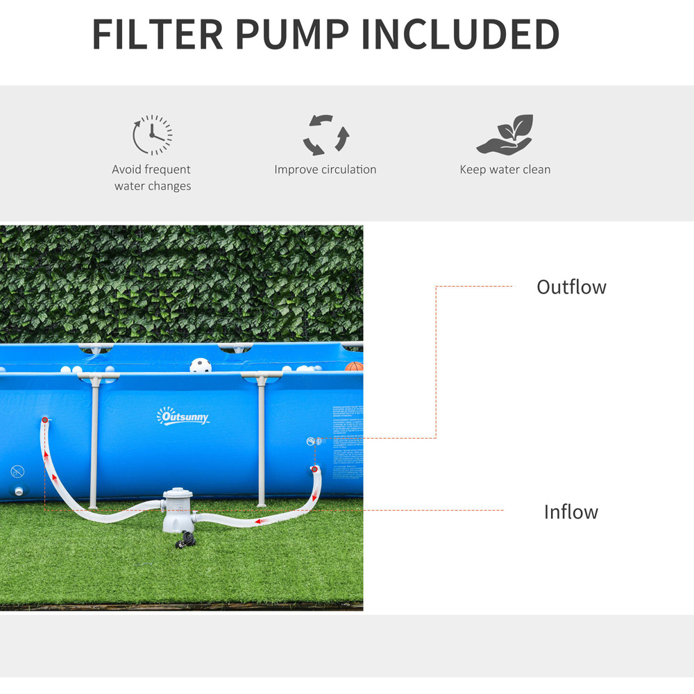 Outsunny Blue Rectangular Paddling Pool with Filter Pump 252cm Image 4