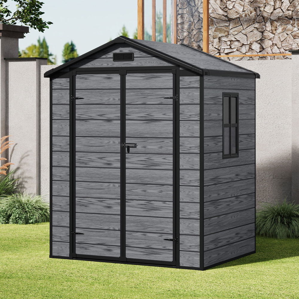 Living and Home 6 x 4ft Plastic Apex Garden Storage Shed with Window Image 2