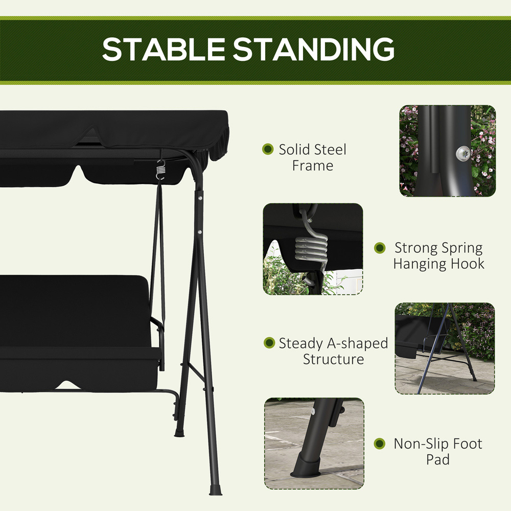 Outsunny 3 Seater Black Swing Chair with Canopy Image 5