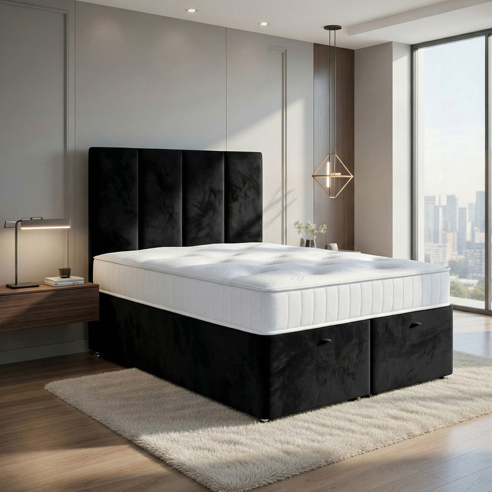 DS Living Harmony Double Black Plush Velvet Ottoman Bed Image 5