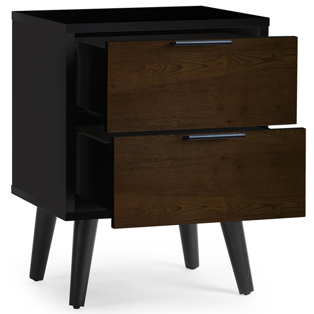 Julian Bowen Alba 2 Drawer Walnut Oak and Matt Black Bedside Table Image 4