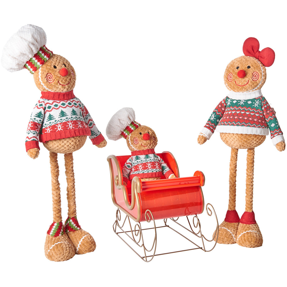 Set of 3 Gingerbread Family and Sleigh - Red Image 4