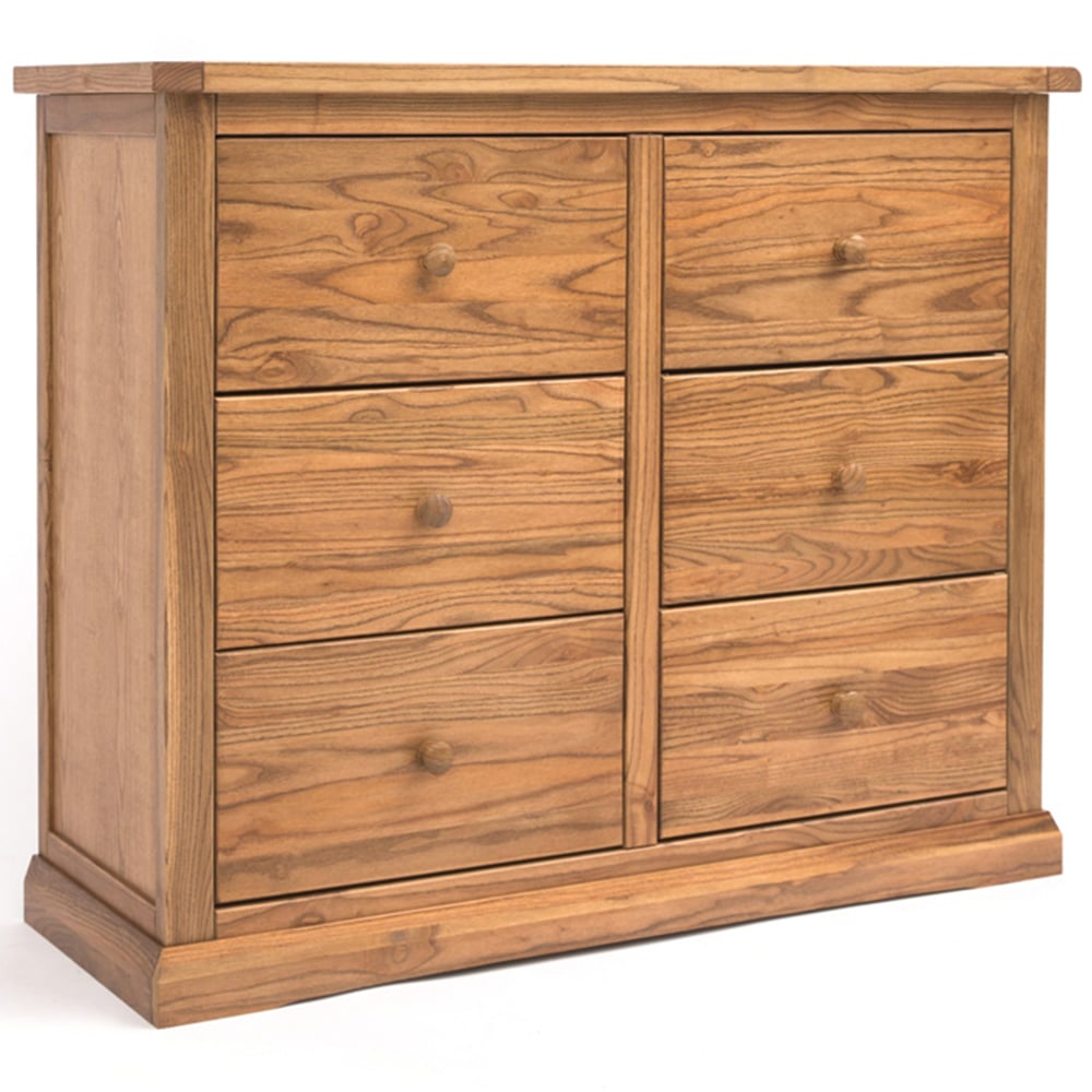 Cabinet Bits Salerno 6 Drawer Brown Wood Knob Chest of Drawers Image 2