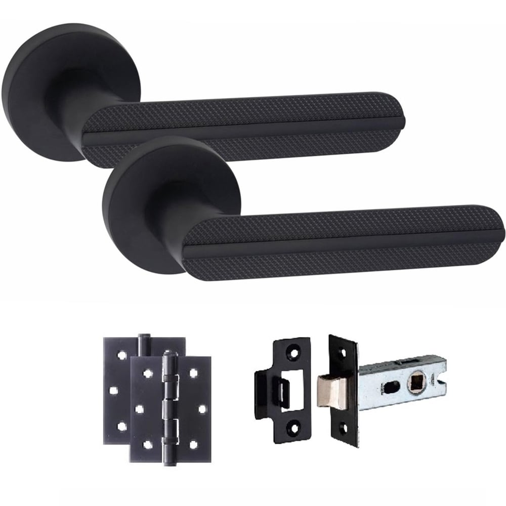 Golden Grace Matt Black Modern Lima Door Handle Set 5 Pack Image 2