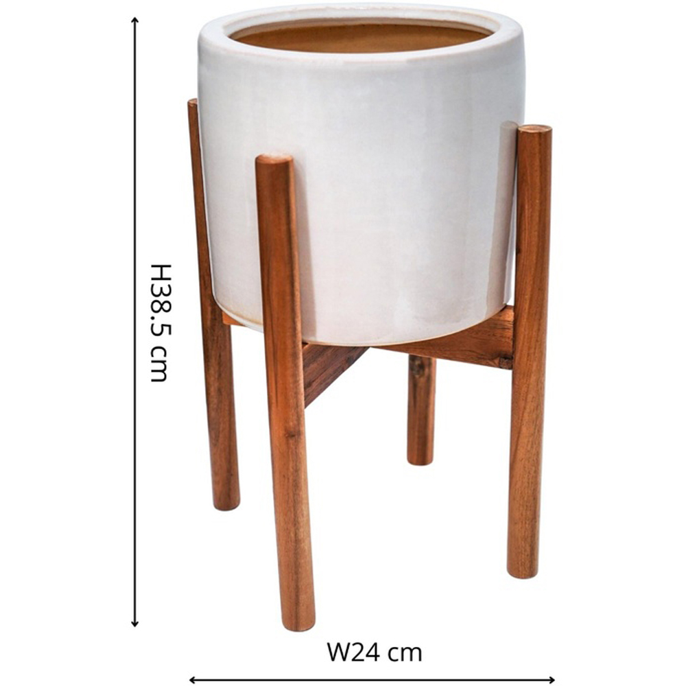 Ivyline Anzio White Stone Effect Planter with Wooden Stand 24cm Image 4